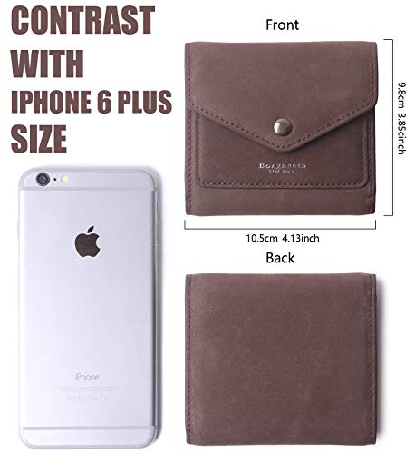 Borgasets Women's RFID Blocking Small Compact Bifold Leather Pocket Wallet Ladies Mini Purse (Nubuck Coffee) - Thumbnail 4