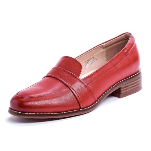 Image of Mona flying Women's Leather Dress Penny Loafers Slip On Flats Office Shoes