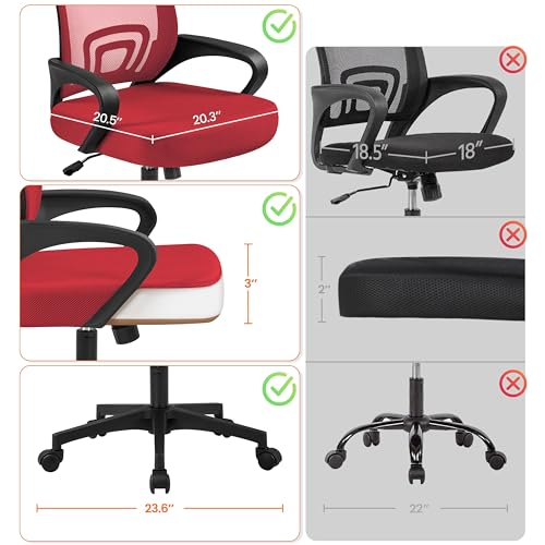 Image of Yaheetech Red Modern Ergonomic Office Chair, Mid Back Mesh Task Chair with Lumbar Support, Adjustable Height, Rolling Swivel, 300lb Capacity
