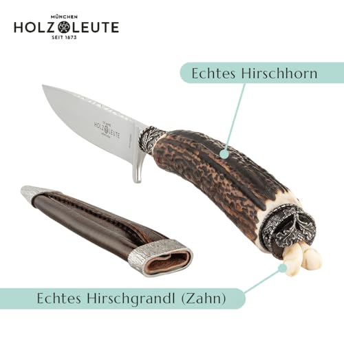 Foto von Holz-Leute Trachtenmesser, Jagdnicker, Hirschfänger für die Lederhose aus Hirschhorn mit Hirschgrandl