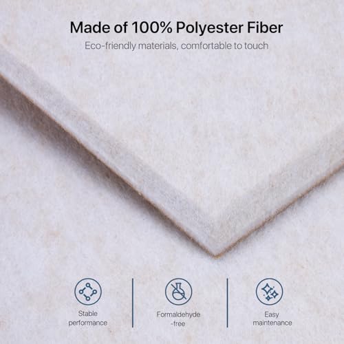 Image of Square Acoustic Wall Panels, Sound Absorbing Panels for Walls, Ceiling, Doors, 12 Pack 12 inchx12 inchx0.4 inch Self Adhesive Decorative Beige Acoustic Tiles for Recording Studio, Office, Room, Home