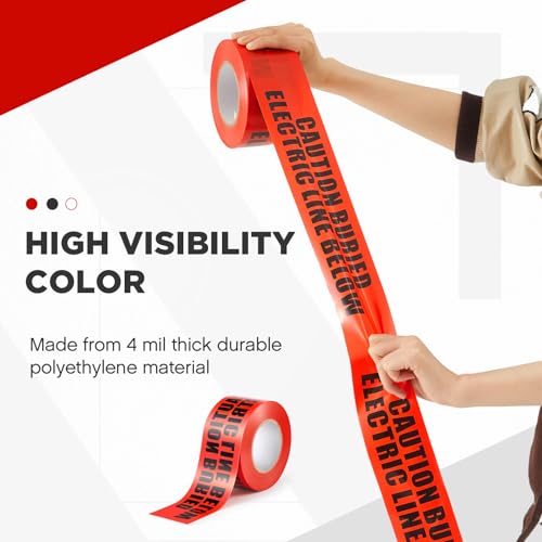 2 Rolls Underground Buried Electrical Line Caution Tape 3 Inch Width Red Warning Tape Non-detectable Safety Tape Printed with Caution Buried Electrical Line Below,600 ft Length Total - Image 4