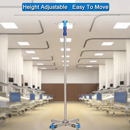 Carts Portable IV Pole Vein Infusion Support Thicken Stainless Steel Firm Stable, Detachable（2 Hooks+4 Wheel/2 Hooks+5 Wheel/4 Hooks+4 Wheel/4 Hooks+5 Wheel） - Thumbnail 5