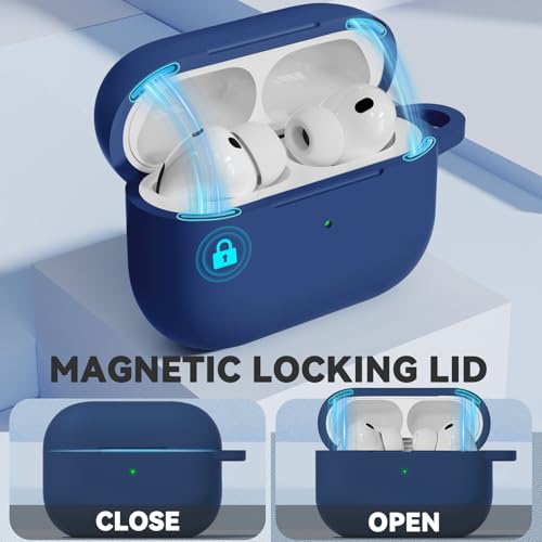 Image of Ljusmicker for AirPods Pro 3 Case 2025 with Cleaner Kit,Magnetic Blue | Soft Silicone Protective Cover for Apple AirPod Pro 3rd Generation Case with Keychain for Women Men,Shockproof,Magnetic
