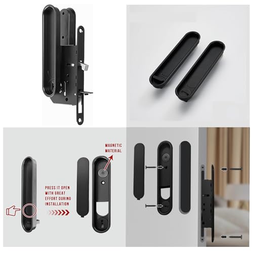 AcxdJnye Pocket Door Lock Hardware with Pull,Invisible Sliding Door Lock Handle, Recessed Door Handle Lock for Furniture Hardware, Black by AcxdJnye - Used condition - Image 8