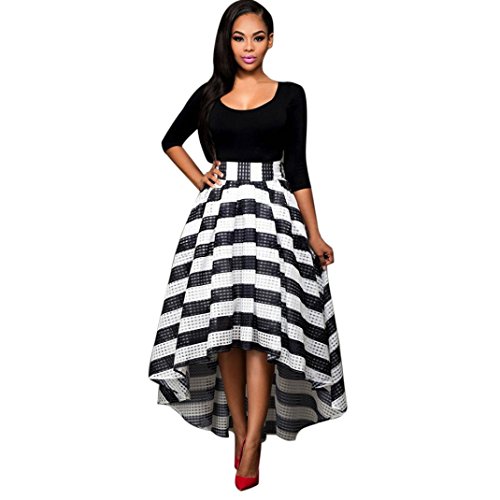 Hot Sale❤❤️UPLOTER Womens Sexy Stripe African Floral Print A Line Long Skirt 2 Piece Maxi Dress Outfits Crop Top and Skirt Set (Black, XL)