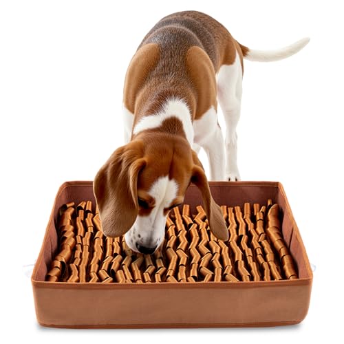 FunFurry Snuffle Mat for Dogs, Dog Puzzle Mat, Interactive Dog Toys for Enrichment,Sniff Mats with Non-Slip Backing,Suitable for Breeds and Sizes of Dogs (Brown, 17" X 15")