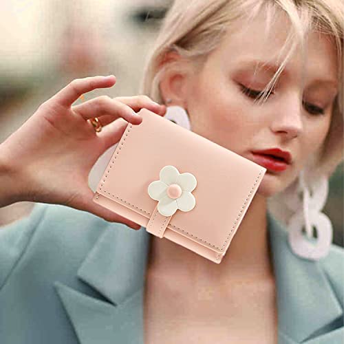 Cute Small Wallet for Women Tri-folded Wallet Cash Pocket flowers PU Leather Print Credit Card Holder Coin Purse with ID Window