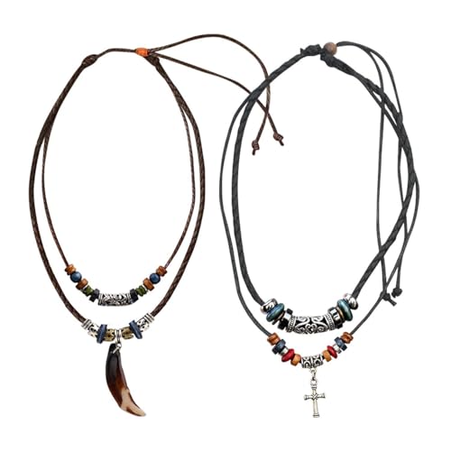 YSJCHEBS Collana con Perline Intrecciate Doppie da 2 Pezzi, Collana