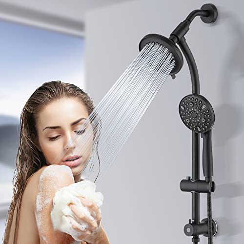 Uclimaa Rainfall Shower Head With Handheld Shower Spray, With 26" Drill Free Adjustable Height Slider Bar, High Pressure Dual Shower Head Combo, 3-Way Diverter For Easy Reach, 5Ft Hose - Matte Black #TOP1