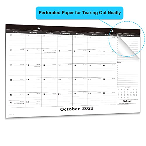 Nekmit 2022-2023 Academic Yearly Monthly Desk Pad Calendar, Wall Calendar for Planning, Ruled Blocks, 15 x 12 Inches, Black