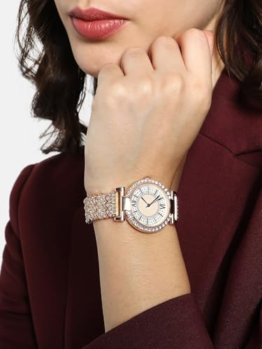 SWADESI STUFF Ladies Crystal-Studded Watch, Rose Gold Metal Band, 30mm Round Case, Roman Numerals for Women & Girls 3 413TadEjs2L. SL500