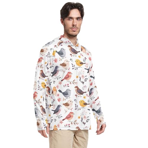 Cartoon Sweet Bird White Sun Shirts Hoodies for Men Long Sleeve Clothing Hood Shirts UPF 50 + Beach Shirt S2