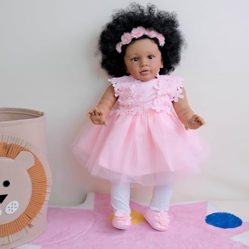 ROSHUAN Reborn Kleinkind Puppen Schwarzer Mädchen Pippa 26 Zoll Afroamerikanische Reborn Babypuppen Weiches Tuch Körper Große Größe Realistische Kleinkind Babypuppe Dunkle Haut – Bild 3