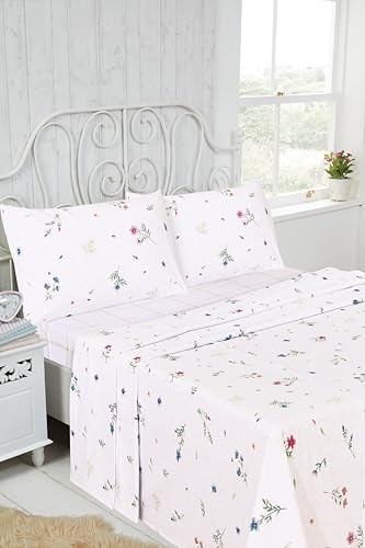 Parure de lit double en flanelle de coton imprimé fleuri 4 pièces Prairie