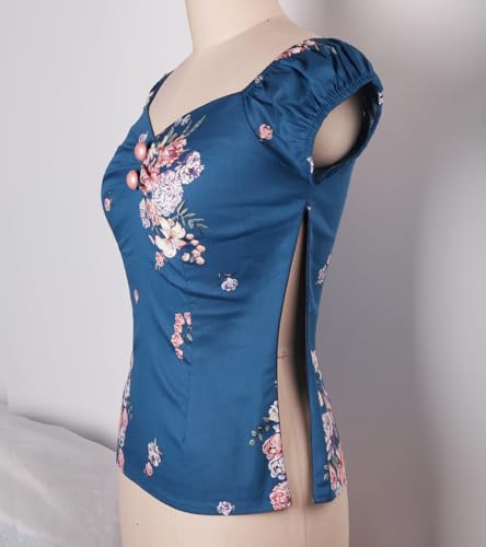 Image of YARN & INK Women's Rockabilly Tops 1950s Pinup Shirt Casual Off Shoulder Vintage Blouse