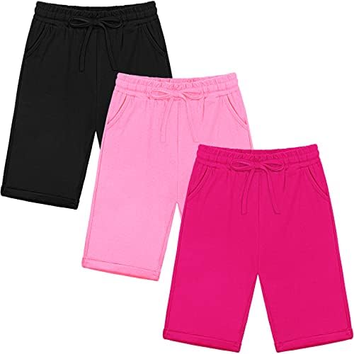 Resinta 3 Pack Girls' Active Long Shorts Girls Basketball Soccer Shorts Athletic Bermuda Shorts for Toddler Big Girls (4-5T)