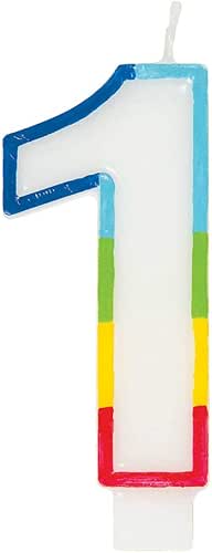 Vibrant Rainbow Border Number 1 Birthday Candle (7cm x 12cm)