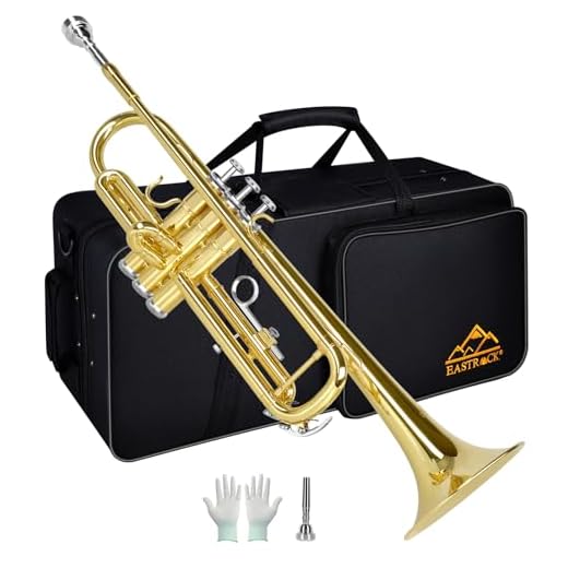 EASTROCK Trompeta Sib Estándar de Latón Instrumentos Musicales Boquilla 7C con Estuche para estudiantes principiantes (Latón Dorado)