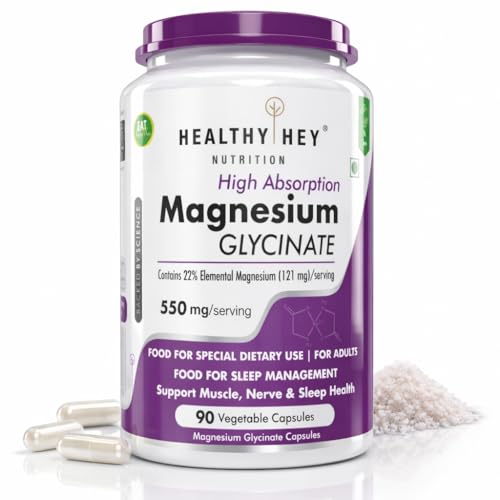 Image of HealthyHey Nutrition Magnesium Glycinate High Absorption for Sleep, Cramps, & Nerves Health - 90 Vegetable Capsules
