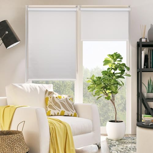 Allesin 100% Blackout Roller Shades, Blinds for Windows with Thermal Insulated & UV Protection Waterproof Fabric, Window Blinds for Home Office Bedroom, Easy Installed (White-35 W x 72\" H)