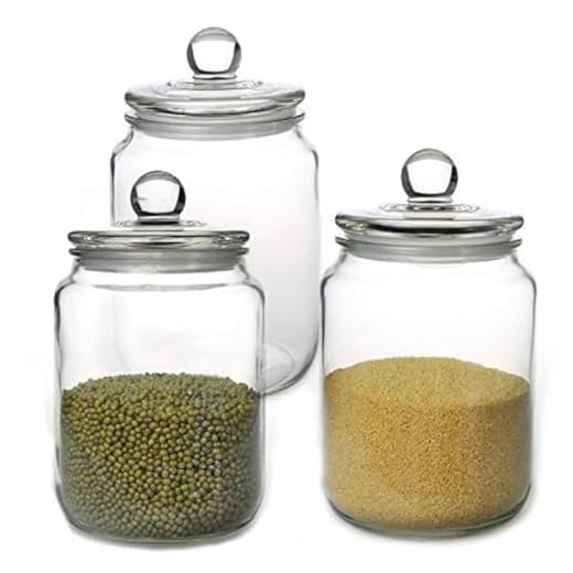 Glass Jars,Candy Jar with Lid For Household,Food Grade Clear Jars - 1/2 Gallon (3)