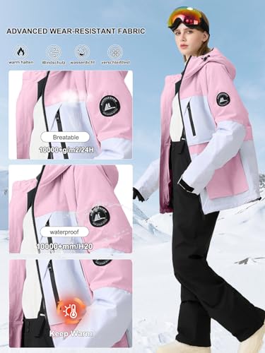 HOTIAN Damen Ski Jacke und Hosen 2 Teilig Set Skianzug Damen Wasserdicht Winddicht Winter Outdoor Warme Skifahren Skibekleidung damen set 167 PK+BK M