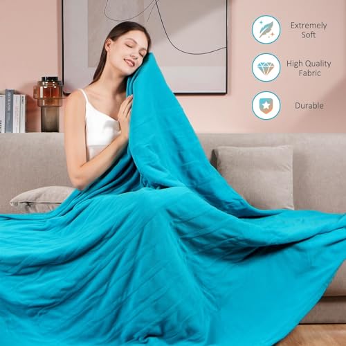 Yokimisu Electric Blanket Twin Size, 84\" x 62\" Lake Blue Polar Fleece Heated Blanket, 6 Heat Settings, 10-Hour Selectable Auto Shut-Off, Fast Heating, ETL and FCC Certification, Machine Washable
