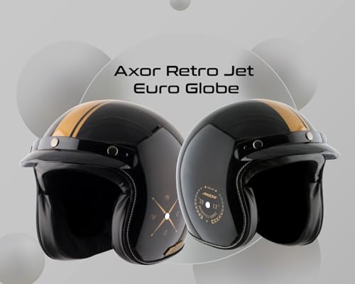 Image of Axor Retro Jet Euro Globe ISI and DOT Certified Gloss Finish Open Face Helmet for Men and Women with Stylish Peak- Black -L