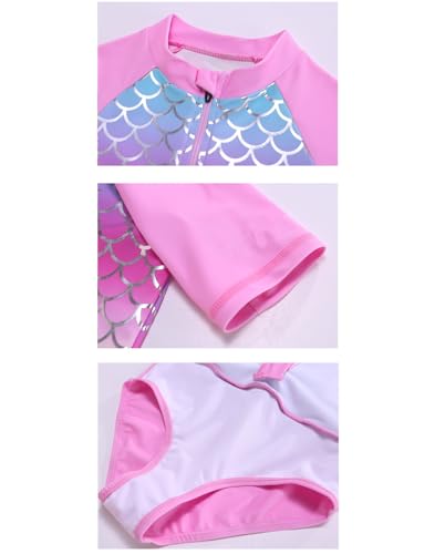 Girls One Piece Swimsuit Short Sleeve Rash Guard Swimwear Summer UV 50+ Zipper Bathing Suits 4T-12Y2