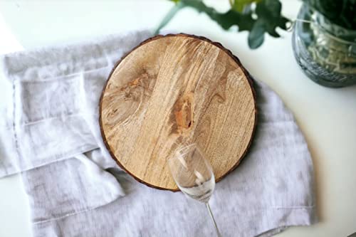 Wood Service Plates - 12" Dinnerware Buffet Plate Round Thanksgiving Charger Plate Centerpiece Dining Cover Plate For Sandwiches, Salad, Finger Foods, Cheese, Burgers, Appetizers - 2 Pack (Tan Brown) #TOP4