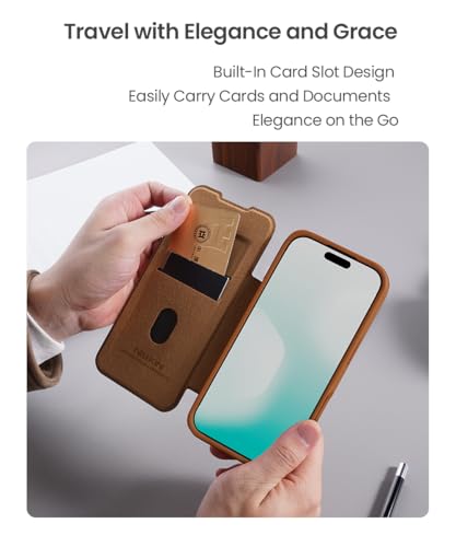 Image of PRITO Nilkin Wallet Flip Case for iPhone 17 Pro Max with Card Slot and Camera Slider, PU Leather Case Cover, All-Around Protection (Brown, iPhone 17 Pro Max)