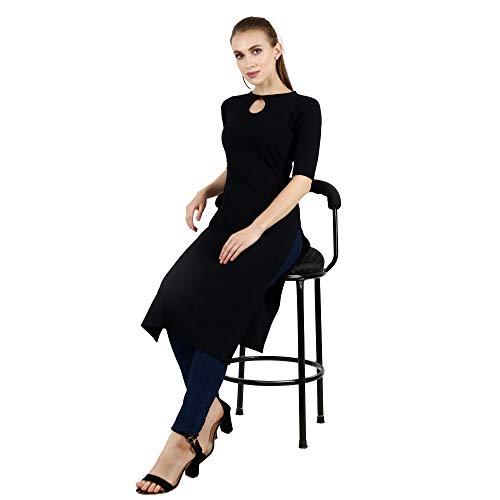 Image of POPWINGS Casual Plain Key Hole streachable Kurti