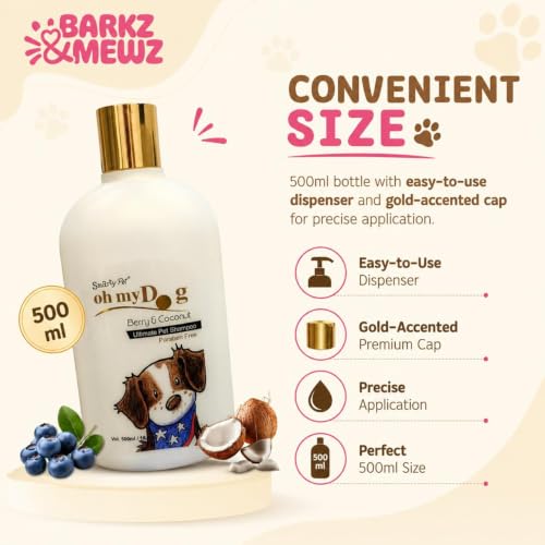 Image of Oh My Dog Smarty Pet Berry & Coconut Shampoo for Dogs and Puppies - 500ml | Paraben & Cruelty-Free Ultimate Pet Shampoo | Maintain Fur Moistured and Hydrated - by Barkz and Mewz (Berry & Coconut)