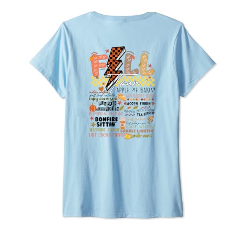 Femme Retro Fall Tour Automne Thanksgiving Saison (au dos) T-Shirt avec Col en V