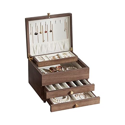 CHOSIN Wooden Jewelry Box Large Black Walnut Wood for Women 3 Layer Vintage Festive Gift Storage Organizer Box Necklaces Rings