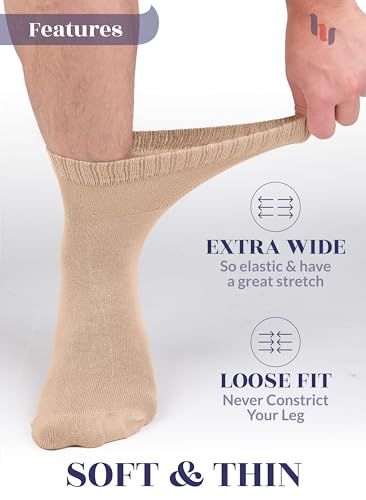 Hugh Ugoli Men Diabetic Ankle Socks | Super Soft & Thin Bamboo Socks, Wide & Loose for Swollen Ankles | Non-Binding Top & Seamless Toe, Shoe Size 7.5-10.5/10.5-12.5 4 Pairs