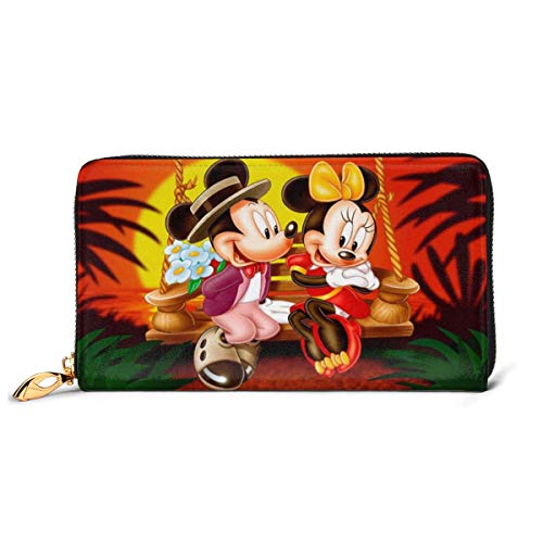Preisvergleich Produktbild Cartoon Mickey Minnie Mouse Geldbörse RFID-blockierendes Echtleder Geldbörse mit Reißverschluss um Kartenhalter Organizer Clutch
