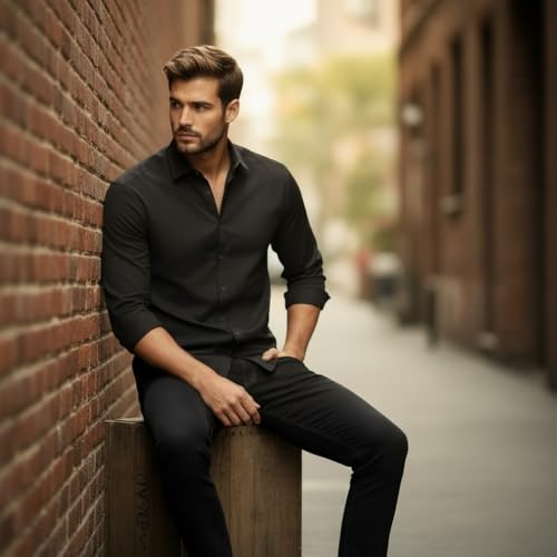 Image of Glowic Men's Plain Casual Shirt | Cotton Soft & Breathable Fabric | Full Sleeve Comfort Fit Stylish Solid Shirts for Office