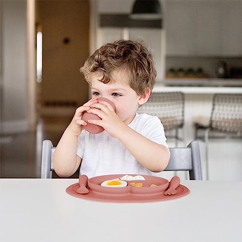 Image of ezpz Mini Mat - 100% Food Grade Silicone Suction Divided Plate with Built-in Placemat for Infants + Toddlers Promotes Baby Self-Feeding for Highchair, Dining Table - Microwave Safe - 6Months+ (Sienna)