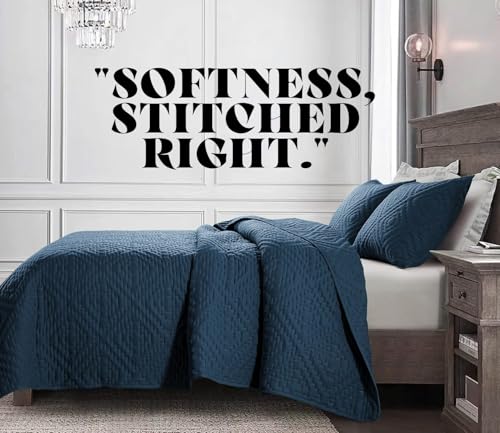 Image of VAS COLLECTIONS 280 TC Quilted Cotton King Bedspread Set, Ultrasonic Bed Cover with 2 Pillow Covers, Soft Breathable Lightweight All-Season Bedding, 90x100 in (228x254 cm) (Blue)