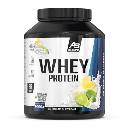 All Stars WHEY PROTEIN 2000g I Eiweiß-Pulver mit Whey-Konzentrat & Isolat I leckeres Low-Fat Powder I hochwertiges Protein-Pulver I cremiger Protein-Shake mit Lemon Lime Cheesecake Flavour