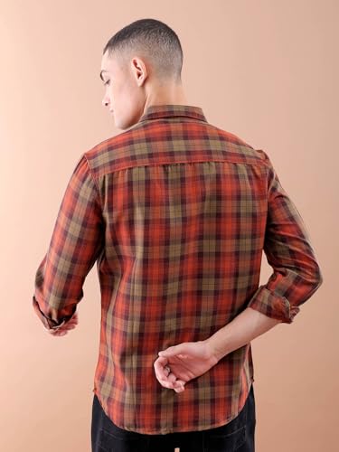 Image of The Indian Garage Co Men Regular Fit Checkered Full Sleeves Cutaway Collar Casual Shirt