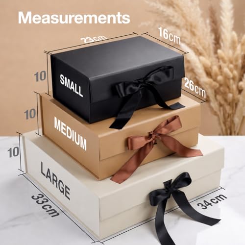Image of RBS - LARGE Gift Box (34 x 33 x 10cm) Gift Box for Packaging (1 Pack) Hamper Box for Gift Holds Upto 10 kg Gift Packing Box Gift Boxes for Return Gifting Hamper Box (Ivory Crest Black Ribbon)
