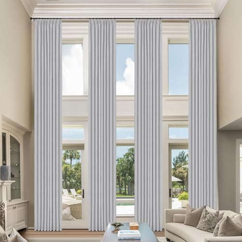 Macochico Extra Long Pinch Pleated Blackout Curtains 18ft Long 100% Light Blocking Linen Curtains for Living Room Villa Loft Silver Grey Floor to Ceiling Curtain with Tieback 52" Wx216 L 1 P
