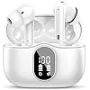 Btootos Wireless Earbuds Bluetooth 5.4 Headphones Bass Stereo Ear Buds with Noise Cancelling Mic LED Display in Ear Earphones IP7 Waterproof 36H Playtime for Laptop Pad Phones Sports Workout White