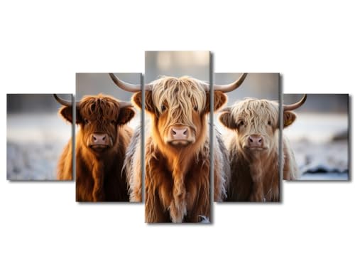 Tableau vache des Highlands - Décoration murale bétail 5 panneaux pour chambre