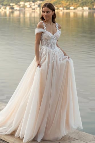 Lace Applique Wedding Dresses for Bride 2025 Off The Shoulder V Neck Long Tulle Bridal Gown for Women2