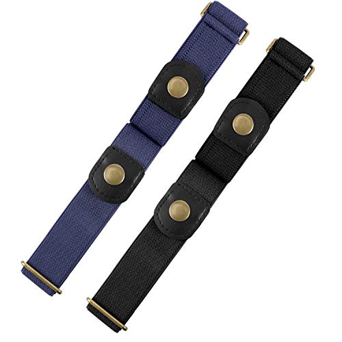 WERFORU No Buckle Elastic Belt for Men Stretch Buckle Free Belt for Jeans Pants 1.38 Inches Wide Father's Day Gift,Black+Blue, Pants Size 30-48 Inches
