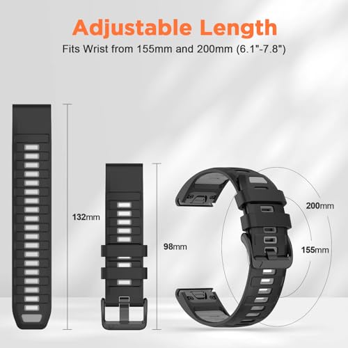 Image of XMUXI 26mm Watch Band Compatible with Garmin Fenix 7X / Fenix 6X / Fenix 5X / Fenix 8 51mm / Tactix Delta,Soft Silicone Replacement Quickfit Bands for Fenix 3 /3 HR,Descent MK1 /Enduro